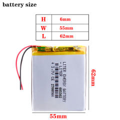 3.7V 605562 2700mah Liter energy battery lithium polymer battery for 7 inch MP4 MP5 navigator security products