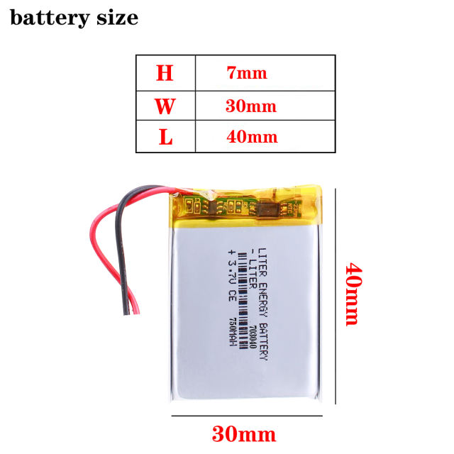 3.7V 703040 750MA BIHUADE Li-Po Battery With PCB For DVD MP3 MP4 MP5 GPS Power Bank Bluetooth GPS Navigator Toy