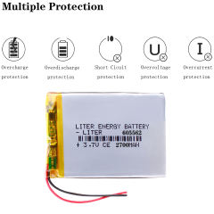 3.7V 605562 2700mah Liter energy battery lithium polymer battery for 7 inch MP4 MP5 navigator security products