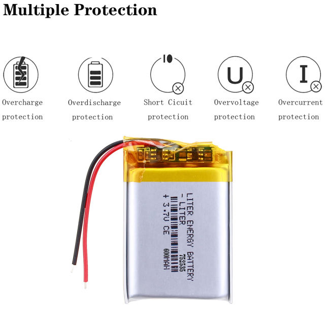 3.7V 752535 600mah Liter energy battery lithium-ion polymer battery quality goods of CE FCC ROHS certification authority