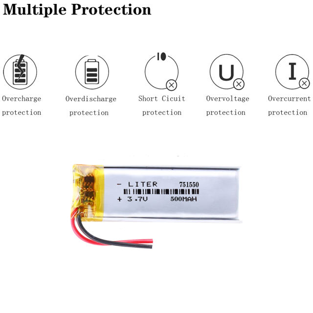 BIHUADE 3.7V 751550 500MAH polymer lithium battery Rechargeable Battery For MP3 MP4 GPS PDA