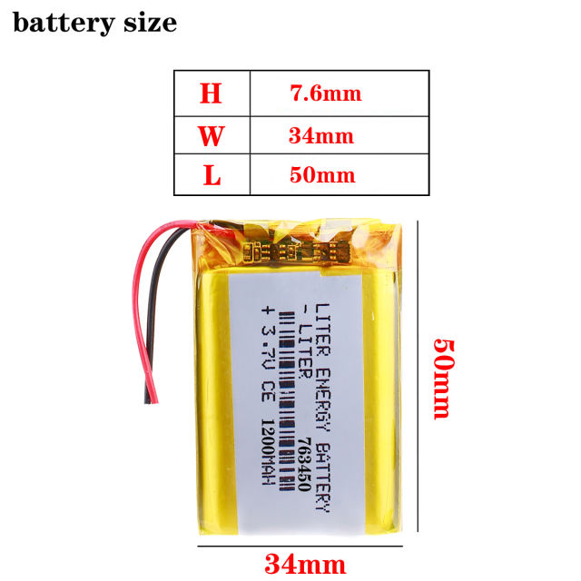 Liter energy battery 3.7V 1200MAH 763450 Lithium Polymer LiPo Rechargeable Battery For Mp3 headphone PAD DVD bluetooth camera