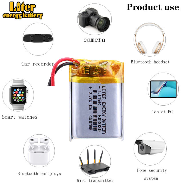 802030 450mAh 3.7V Liter energy battery Li-ion Lithium Polymer Battery for MP5  Toys Smart Watch