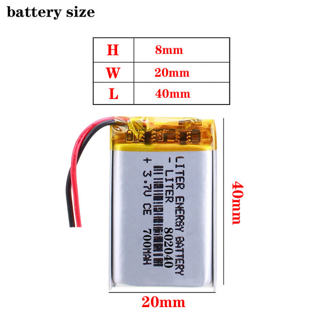 3.7V 700mAh 802040 BIHUADE for Phone Dvr GPS Mp3 Mp4 Mp5 Bluetooth Speaker E-Book Li-Polymer Polymer Rechargeable Accumulator