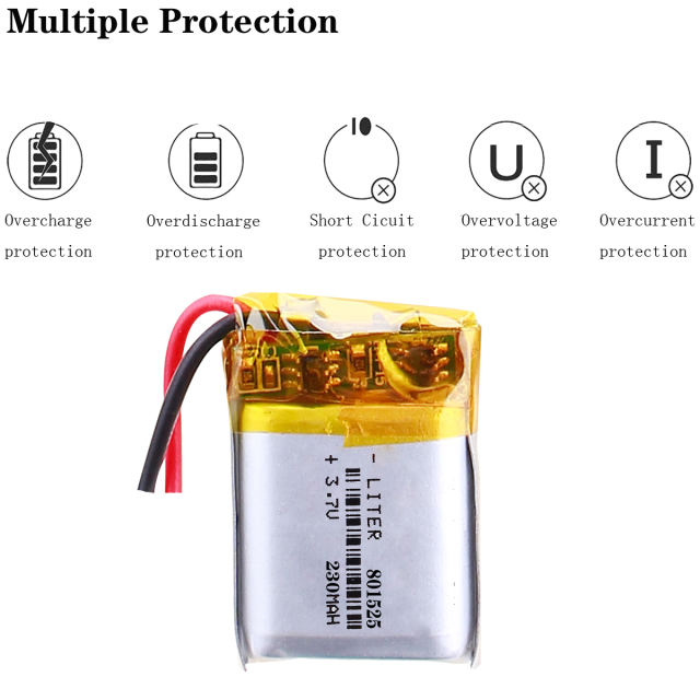 3.7V 230mAh 801525 polymer lithium battery for remote control car key car alarm battery