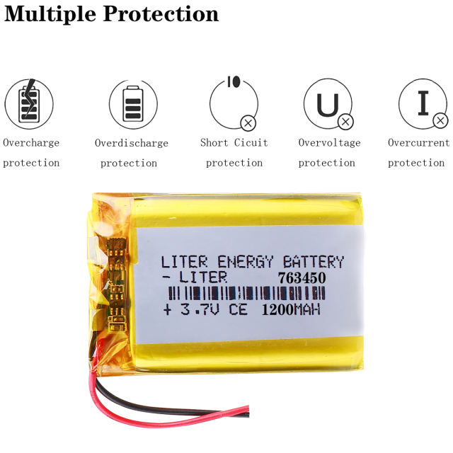 Liter energy battery 3.7V 1200MAH 763450 Lithium Polymer LiPo Rechargeable Battery For Mp3 headphone PAD DVD bluetooth camera