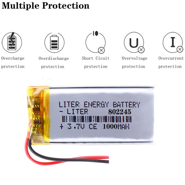 3.7V 802245 1000mAh BIHUADE lithium polymer Rechargeable battery For Bluetooth Headset Speaker