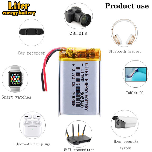 3.7V 700mAh 802040 BIHUADE for Phone Dvr GPS Mp3 Mp4 Mp5 Bluetooth Speaker E-Book Li-Polymer Polymer Rechargeable Accumulator