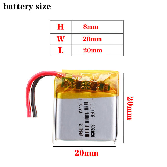 3.7V 250mah 802020 Li-polymer Rechargeable Battery For  Smart Watch LED Lamps Bluetooth Speakers