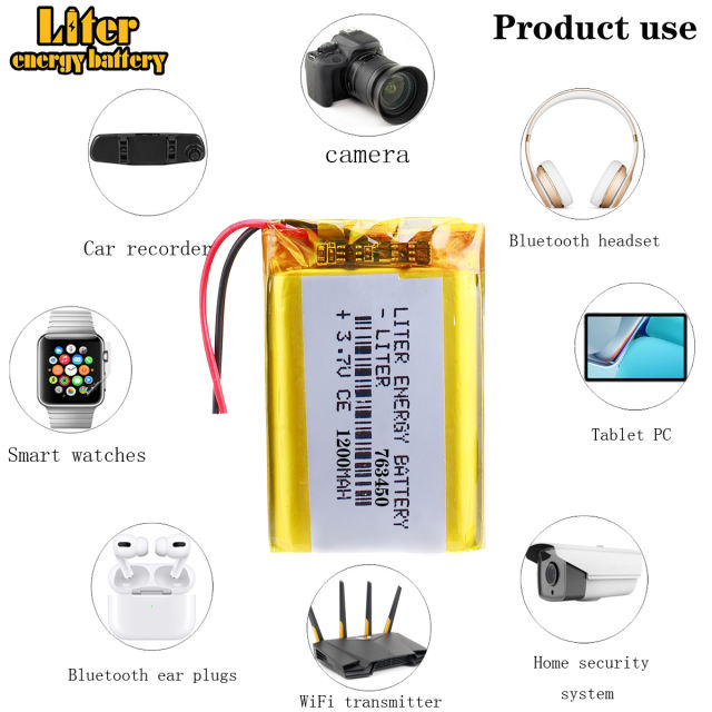 Liter energy battery 3.7V 1200MAH 763450 Lithium Polymer LiPo Rechargeable Battery For Mp3 headphone PAD DVD bluetooth camera