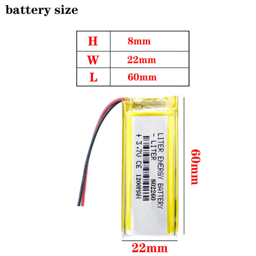 Liter energy battery 3.7V 1200MAH 802260 Lithium Polymer LiPo Rechargeable Battery For Mp3 headphone PAD DVD bluetooth camera