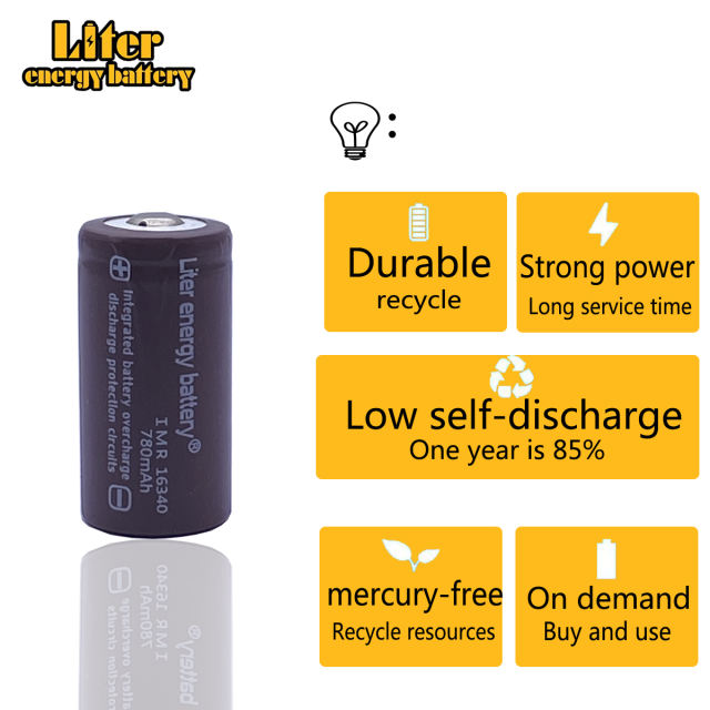 Liter energy battery 2pcs RCR 123 16340 780mAh 3.7V Li-ion Rechargeable Battery Lithium Batteries with Retail Package