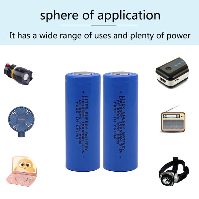 2pcs/lot 3.2V LFR 18500 LiFePO4 battery 1000mah rechargeable cell for Solar Led Light and speaker