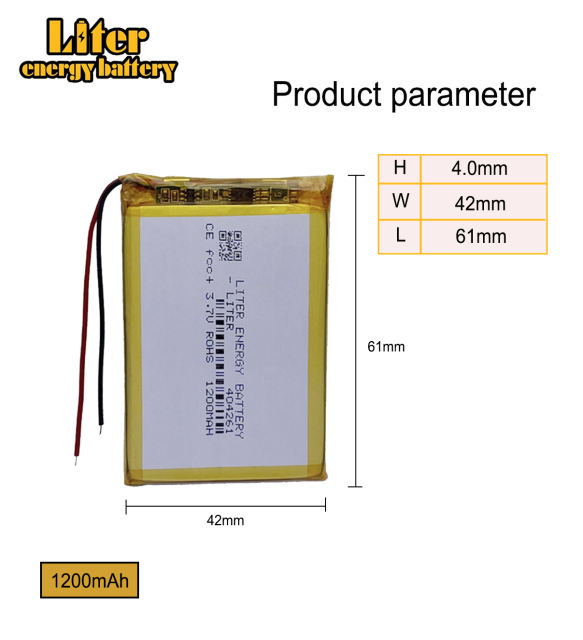 404261 3.7V 1200mAh Rechargeable Li-Polymer Li-ion Battery For gps tracker MP4 MP5 DVR Speaker