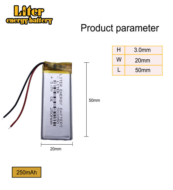 302050 3.7V 250mAh Lithium Polymer Li-po li ion Battery For Intelligent wearable LED light signal Mp3 MP4 products