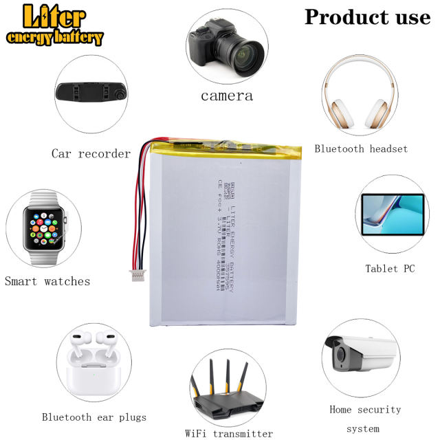 357595 3.7v 4000mah Liter energy battery  Lithium Polymer Battery For Pda Tablet Pcs Digital Products with 1.0MM 5pin connector