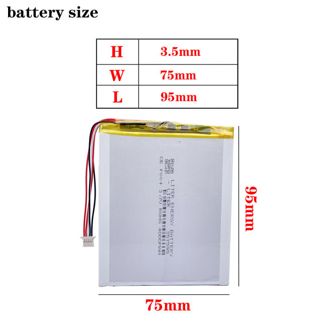 357595 3.7v 4000mah Liter energy battery  Lithium Polymer Battery For Pda Tablet Pcs Digital Products with 1.0MM 5pin connector