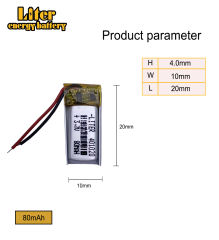 3.7V 80mah 401020 Rechargeable Polymer Lithium Battery Module For Remote Control Toys Bluetooth Speaker Bluetooth Headset