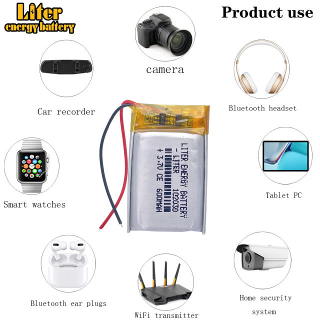 102030 600mah 3.7V Lithium Polymer Battery For Headset Electric Toothbrush Laptop Rechargeable Li-polymer Battery