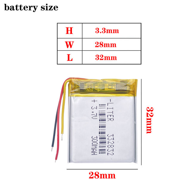 332832 3.7V 300MAH lithium polymer battery player MP4 Rechargeable batteries car DVR Supra scr574w video recorder With three lines