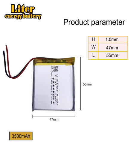 3.7V 3500mAh 104755 Lithium Polymer LiPo Rechargeable battery For GPS PSP Power bank Tablet PC speaker Laptop MID DVD PAD