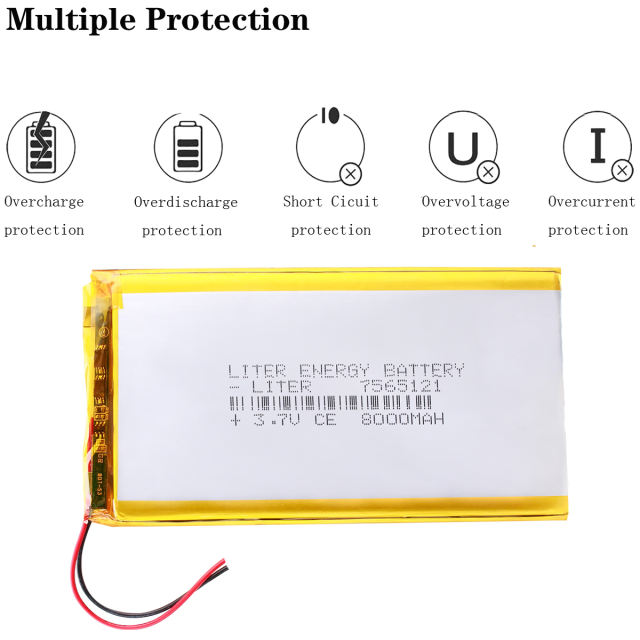 3.7V,8000mAH,7565121 BIHUADE polymer lithium ion / Li-ion battery for GPS,mp3,mp4,mp5,dvd,bluetooth,model toy mobile