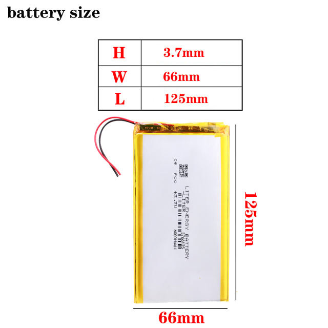 3.7V,6000mAH 3766125 Liter energy battery  (polymer lithium ion battery) Li-ion battery for tablet pc,GPS e-book