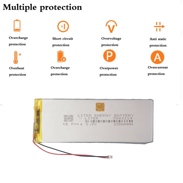 JST 1.25MM 2pin connector 3.7V 2300mAh 3543114 polymer lithium battery for navigator DVD power bank Tablet PC keyboard PAD