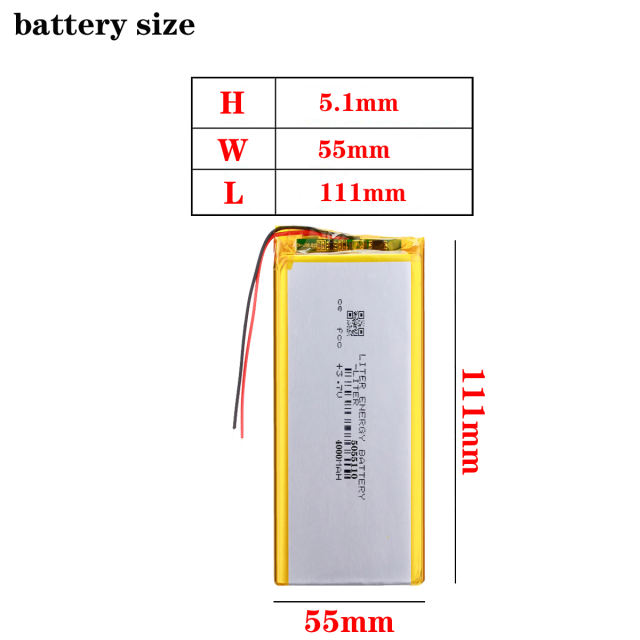 3.7V 4000mAH 5055110 Liter energy battery Polymer lithium ion / Li-ion battery for tablet pc BANK GPS mp3 mp4