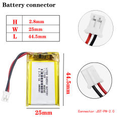 3.7V Lipo 302545  302547  300mAh Small Rechargeable Li-polymer Battery with PH2.0mm connector