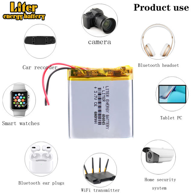 3.7V 404045 680mah Liter energy battery polymer lithium battery  With PCB For MP3 MP4 MP5 GPS Power Bank DVD Camera