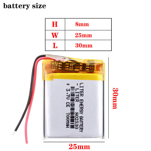 3.7V 802530 700mAh Rechargeable Li-ion Battery For bluetooth headset MP3 MP4 speaker mouse recorder