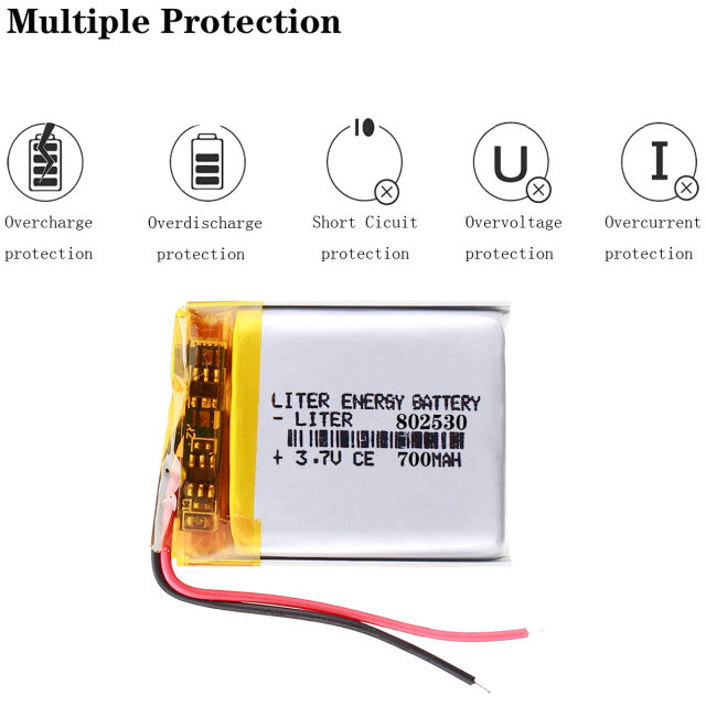 3.7V 802530 700mAh Rechargeable Li-ion Battery For bluetooth headset MP3 MP4 speaker mouse recorder