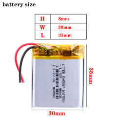3.7V 803035 900MAH BIHUADE Rechargeable Li-ion Battery For Mini Fan MP3 MP4 GPS sound camera driving recorder