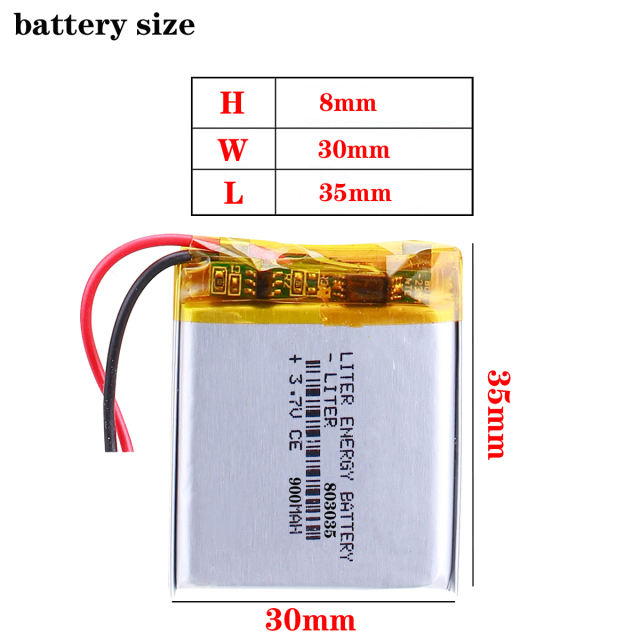 3.7V 803035 900MAH BIHUADE Rechargeable Li-ion Battery For Mini Fan MP3 MP4 GPS sound camera driving recorder