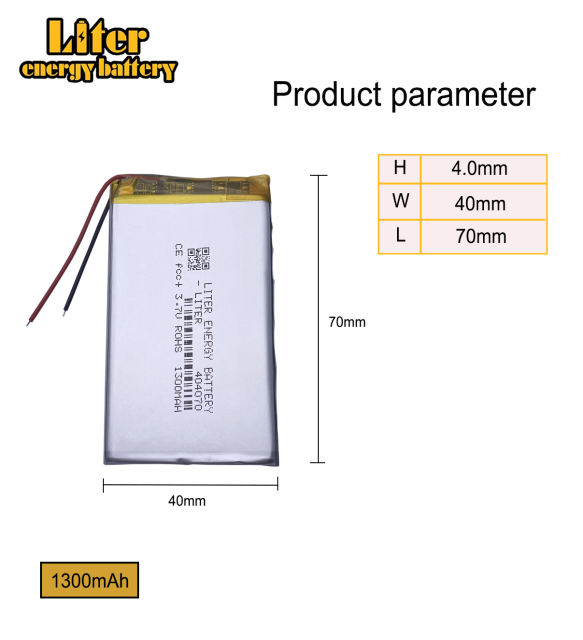 1300mah 3.7V 404070 smart home MP3 speakers Li-ion battery for dvr,GPS,mp3,mp4,MID PDA  Power Bank,E-book
