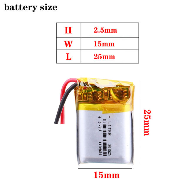 3.7V,110mAH,301525 BIHUADE polymer lithium ion / Li-ion battery for GPS,mp3,mp4,mp5,dvd,bluetooth,model toy mobile