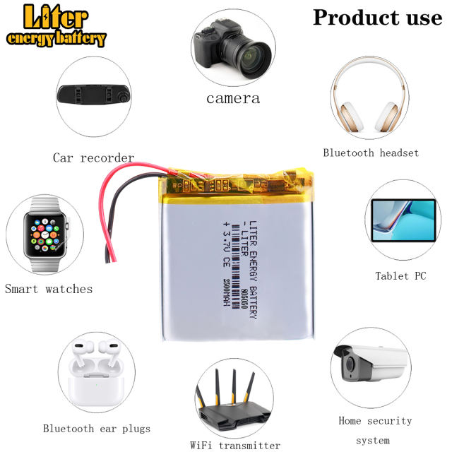 3.7V 805050 2500mah Liter energy battery lithium polymer battery for 7 inch MP4 MP5 navigator security products