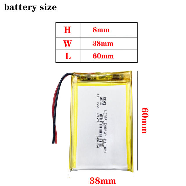 803860 3.7V 2000MAH Liter energy battery Li-ion battery for tablet pc 7 inch 8 inch 9inc MP3 E-book bluetooth headset