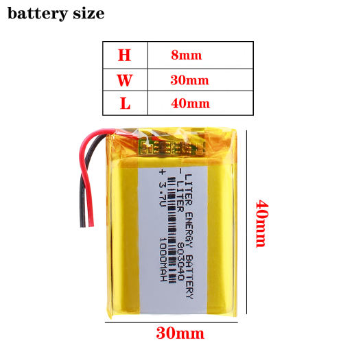 3.7V 803040 1000mAH Liter energy battery polymer lithium batteries For MP4 MP5 GPS  Camera Tablet PC intercom