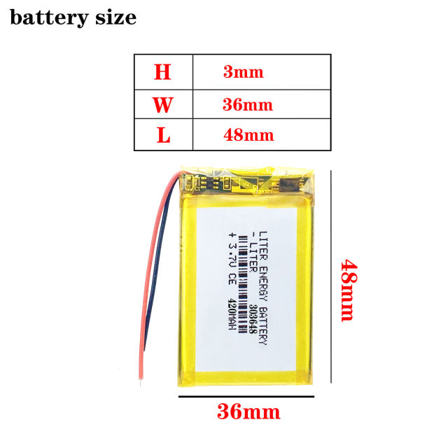 3.7V 420mah 303648 Liter energy battery Lithium Polymer Rechargeable Battery For Mp3 MP4 MP5 GPS Vedio Game toys