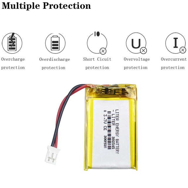 3.7V Lipo 302545  302547  300mAh Small Rechargeable Li-polymer Battery with PH2.0mm connector