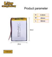 3.7V 1100mAh 404060  Liter energy battery Lithium Polymer Li-Po li ion Rechargeable Battery cells For Mp3 MP4 MP5 GPS PSP