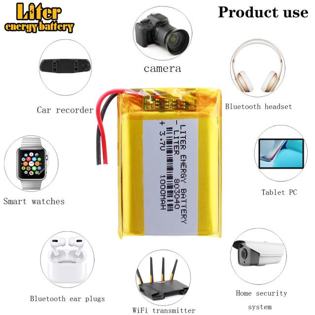 3.7V 803040 1000mAH Liter energy battery polymer lithium batteries For MP4 MP5 GPS  Camera Tablet PC intercom