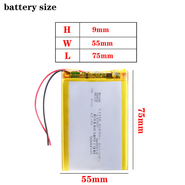 3.7V,5000mAH 905575 BIHUADE Polymer lithium ion / Li-ion battery for tablet pc BANK