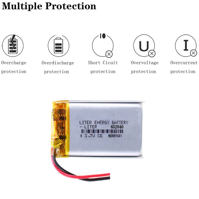 800mAh 652040 3.7V BIHUADE polymer battery Bluetooth MP3 wireless speaker recorder