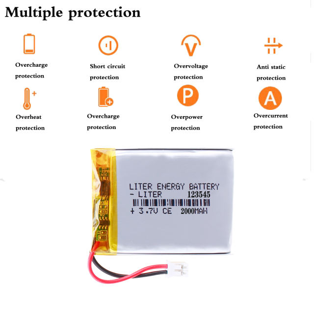 3.7 V 2000 Mah 123545 Liter energy battery Lithium Polymer Battery  Speakers Navigator Mobile Dvd with JST2.0mm connector