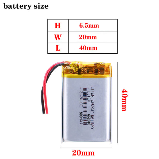 800mAh 652040 3.7V BIHUADE polymer battery Bluetooth MP3 wireless speaker recorder