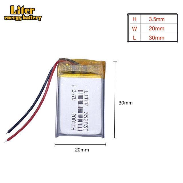 352030 3.7v 200mah Liter energy battery Polymer Battery Bluetooth Headset Mp3 mp4 mp5 Hm Music player