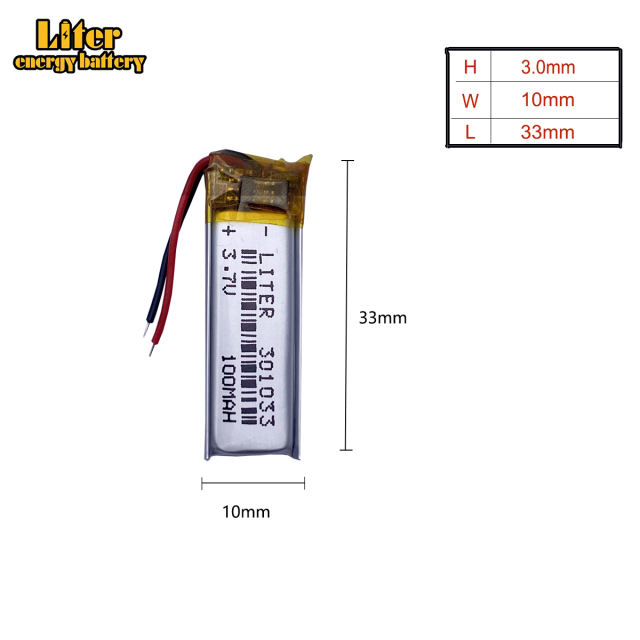 3.7V 301033 100MAH BIHUADE Bpolymer lithium battery MP4 MP3 Bluetooth earphone small toy sound recording pen